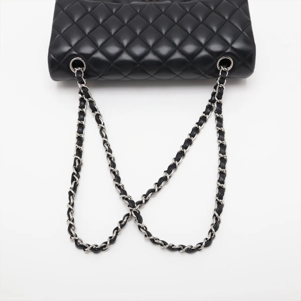 [Individually packaged] Chanel Matelassé 25 Lambskin Double Flap Double Chain Bag, Black with Silver Hardware, 24906657, Series 24, A01112 — view 5