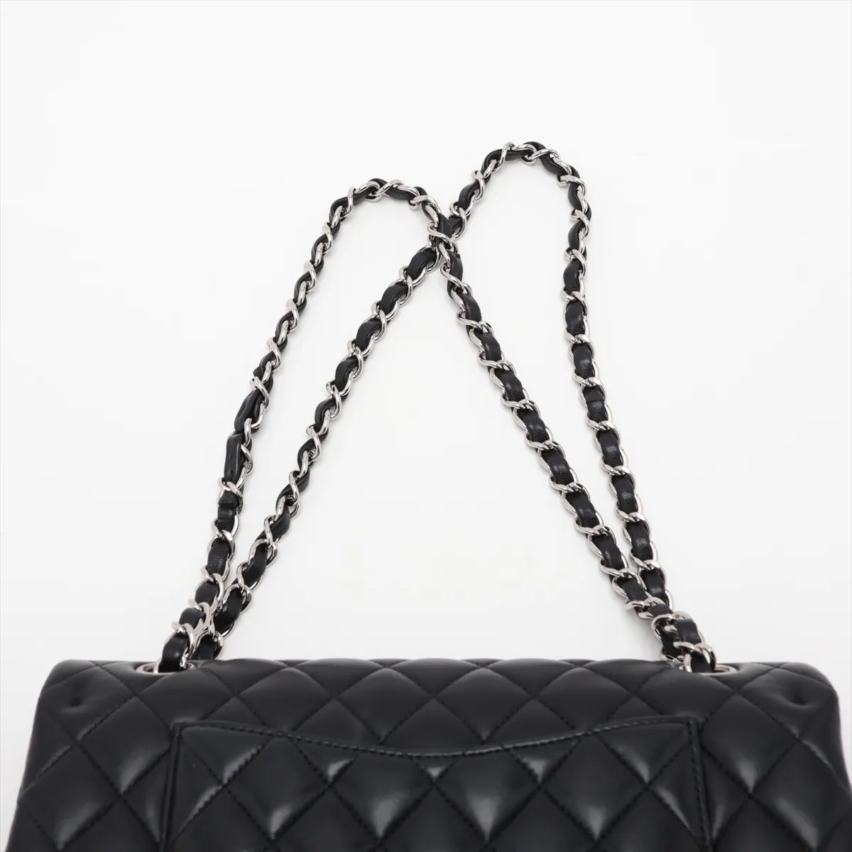 [Individually packaged] Chanel Matelassé 25 Lambskin Double Flap Double Chain Bag, Black with Silver Hardware, 24906657, Series 24, A01112 — view 6