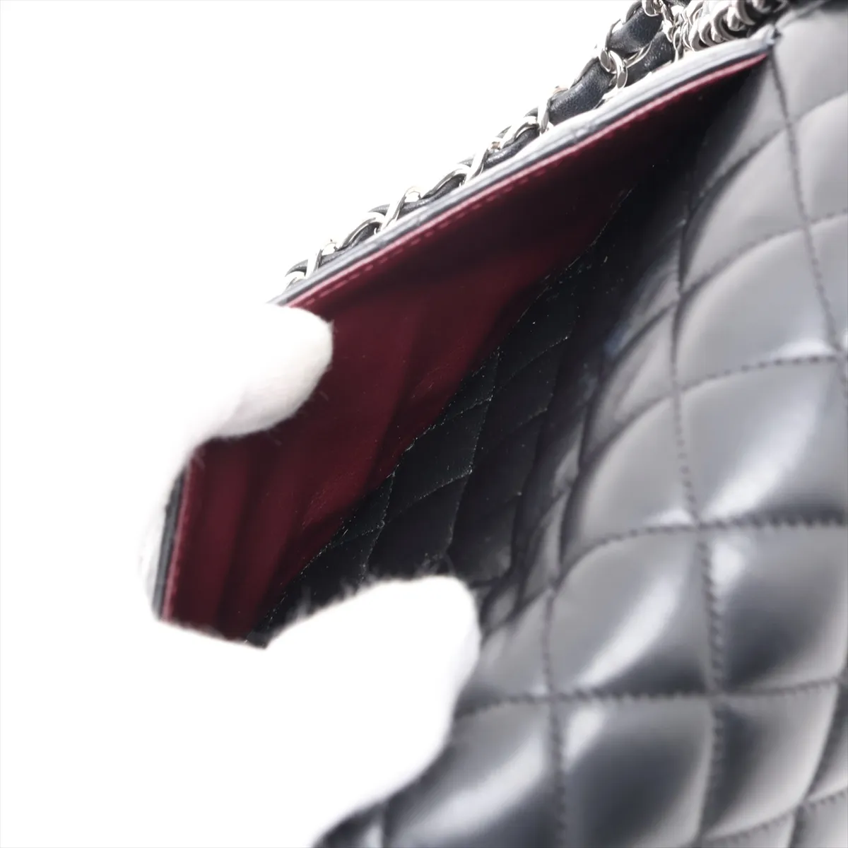 [Individually packaged] Chanel Matelassé 25 Lambskin Double Flap Double Chain Bag, Black with Silver Hardware, 24906657, Series 24, A01112 — view 9