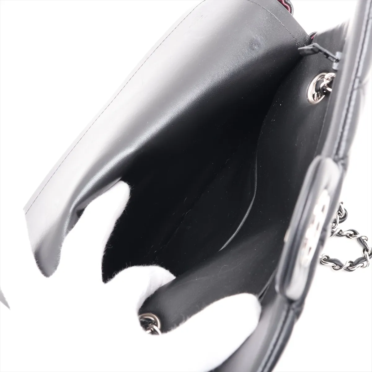 [Individually packaged] Chanel Matelassé 25 Lambskin Double Flap Double Chain Bag, Black with Silver Hardware, 24906657, Series 24, A01112 — view 10