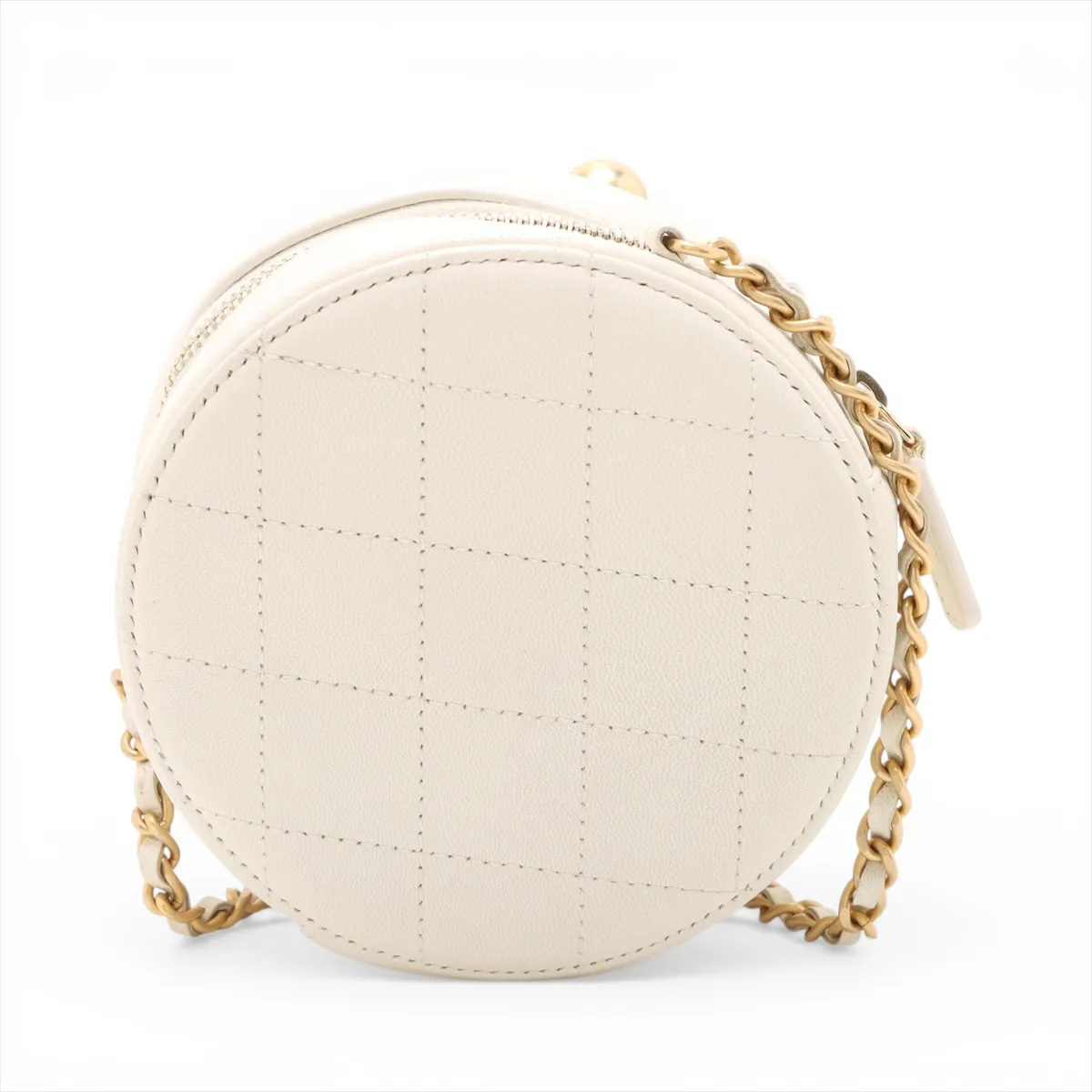Matelassé Leather Chain Shoulder Bag, Pearl Round, White, Gold Hardware, 29265147, Serial Number 29, AP0999 — view 2
