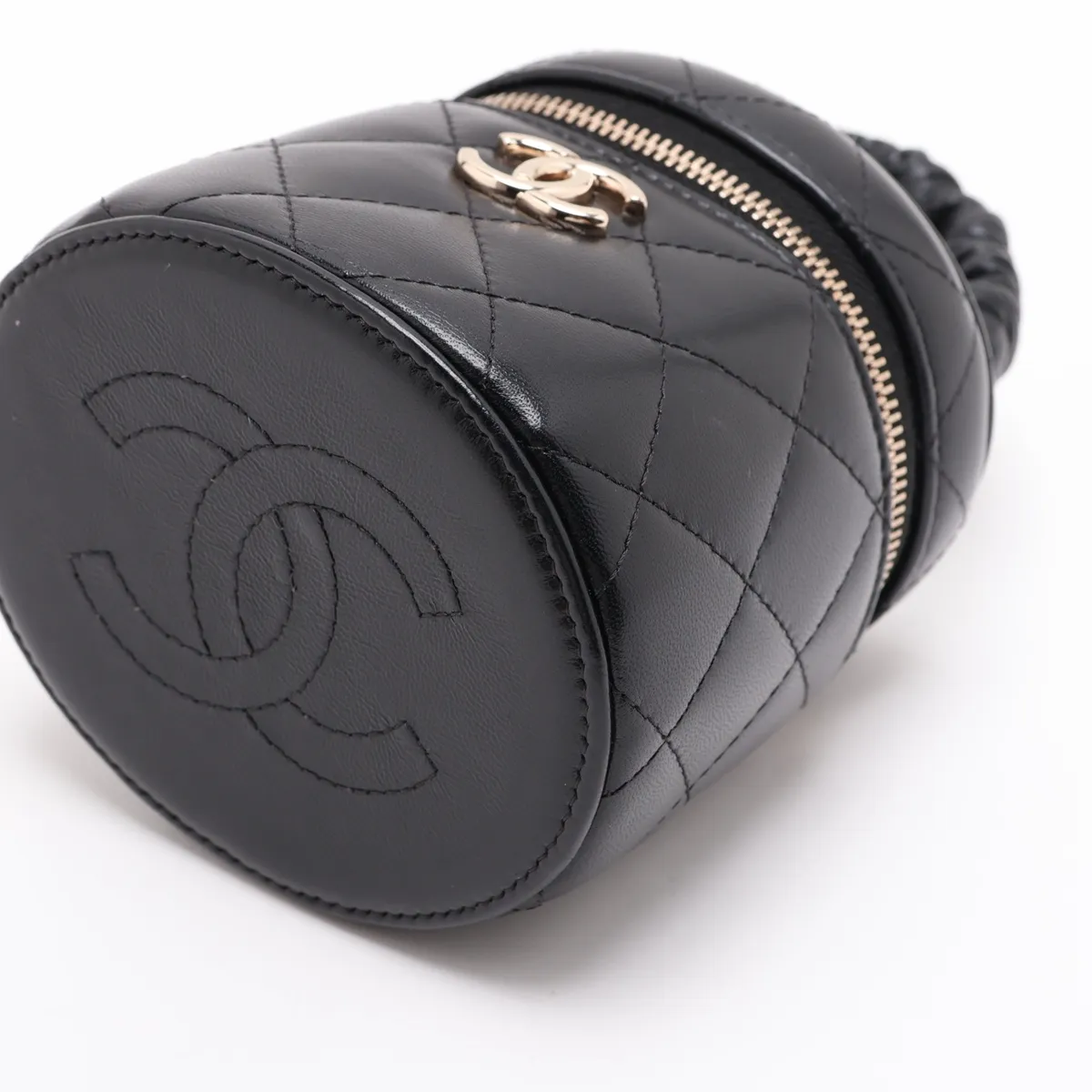 Matelassé Lambskin Vanity Bag, Black with Gold Hardware, 32063111, serial number in the 32 range. — view 3