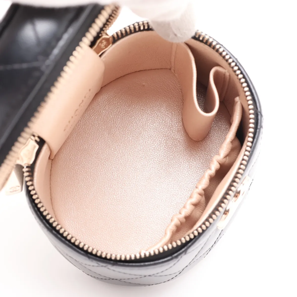 Matelassé Lambskin Vanity Bag, Black with Gold Hardware, 32063111, serial number in the 32 range. — view 7