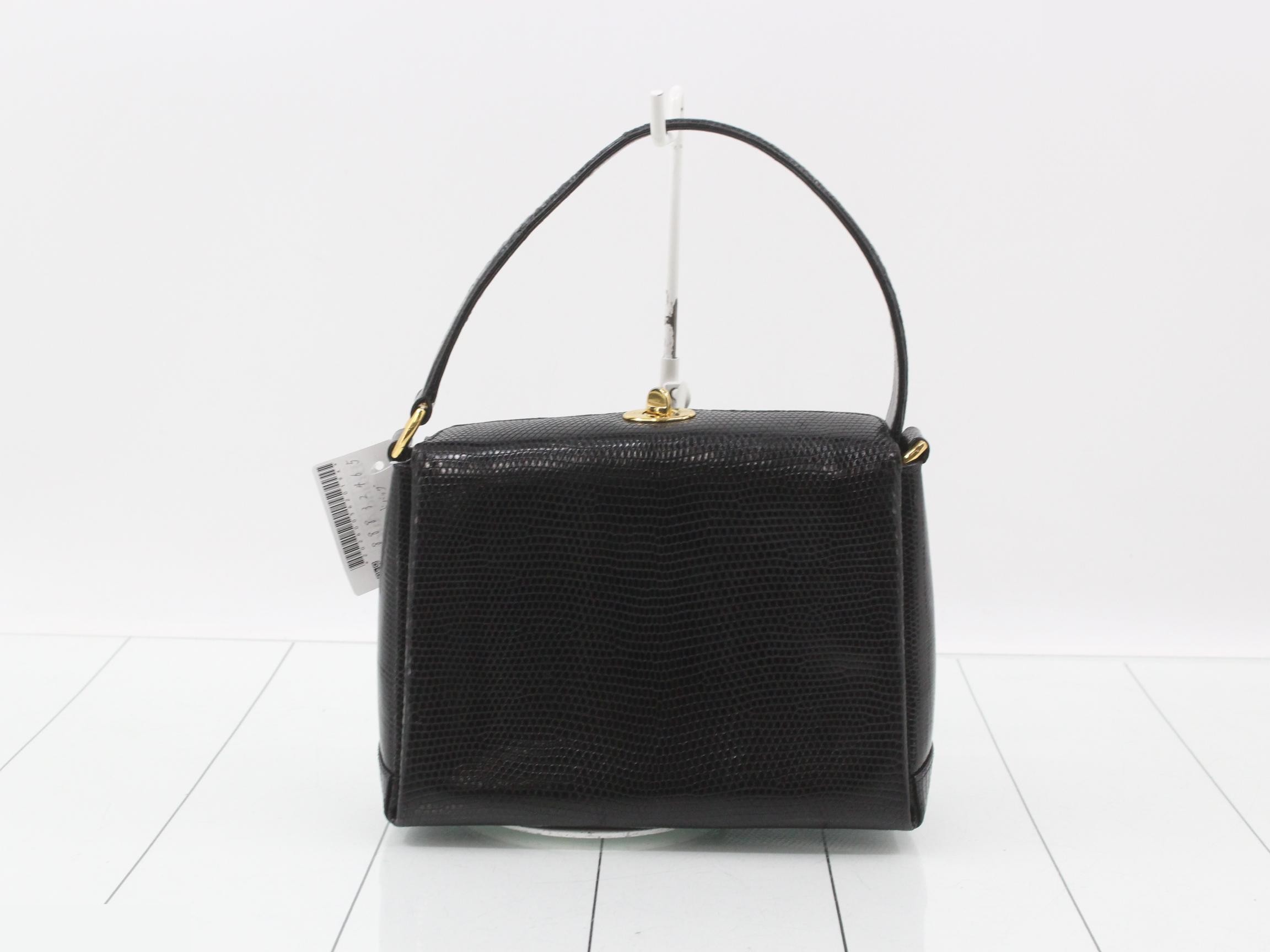 Vintage Gucci handbag for women, lizard leather, black, turn-lock closure. — view 2