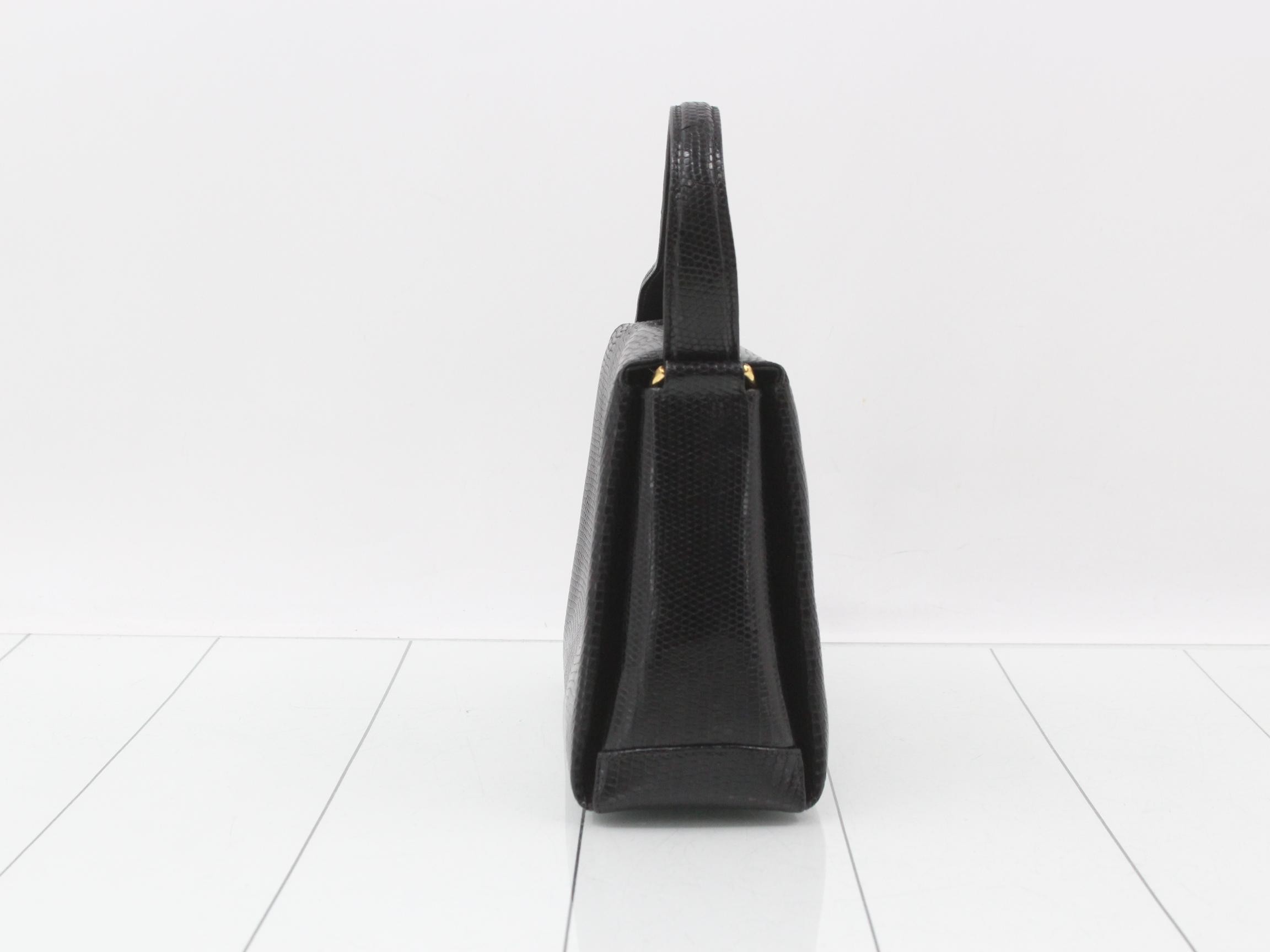 Vintage Gucci handbag for women, lizard leather, black, turn-lock closure. — view 4