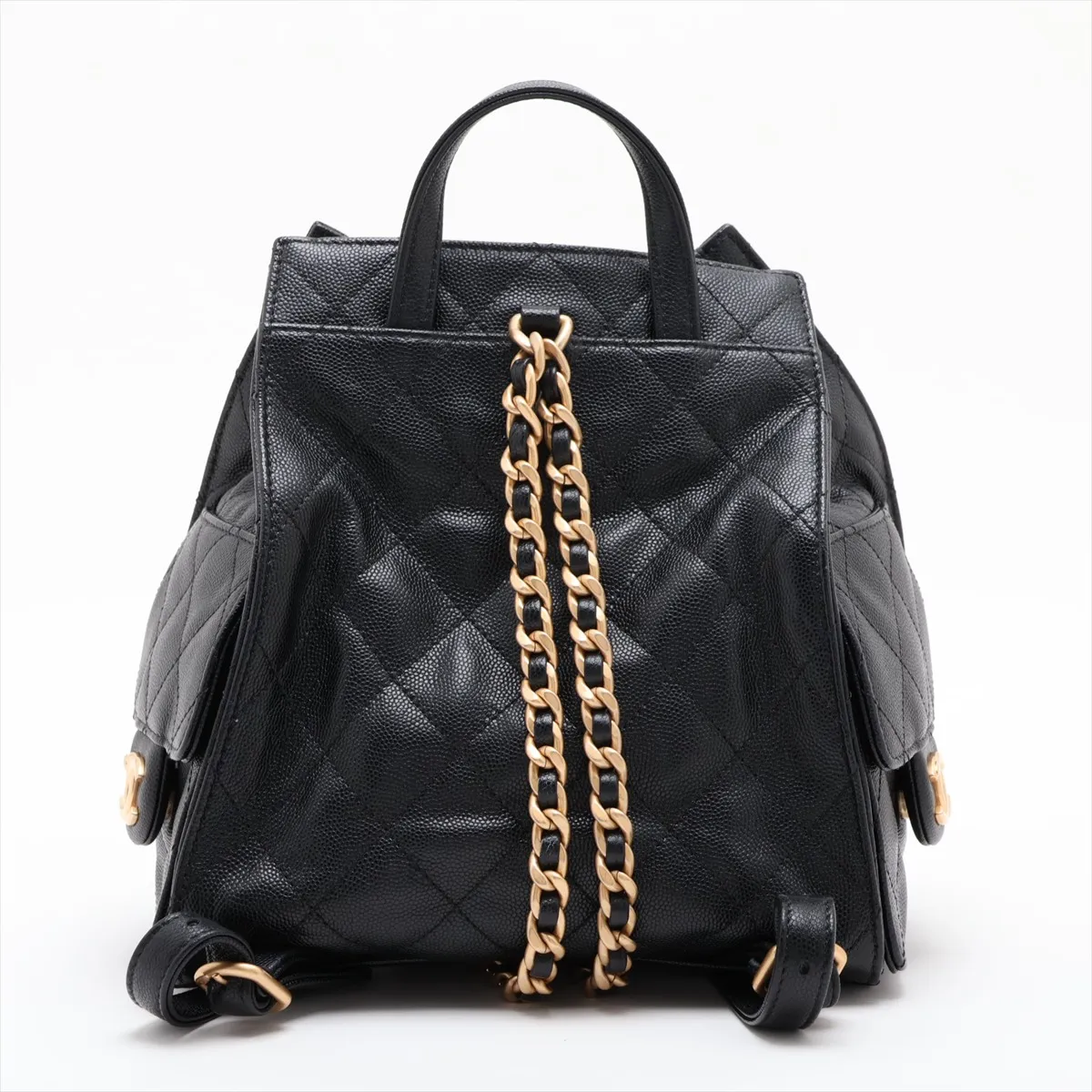 [Individually packaged] Chanel Matelassé Caviar Skin Chain Backpack, Black with Gold Hardware, E9913A57, Random Plate — view 2