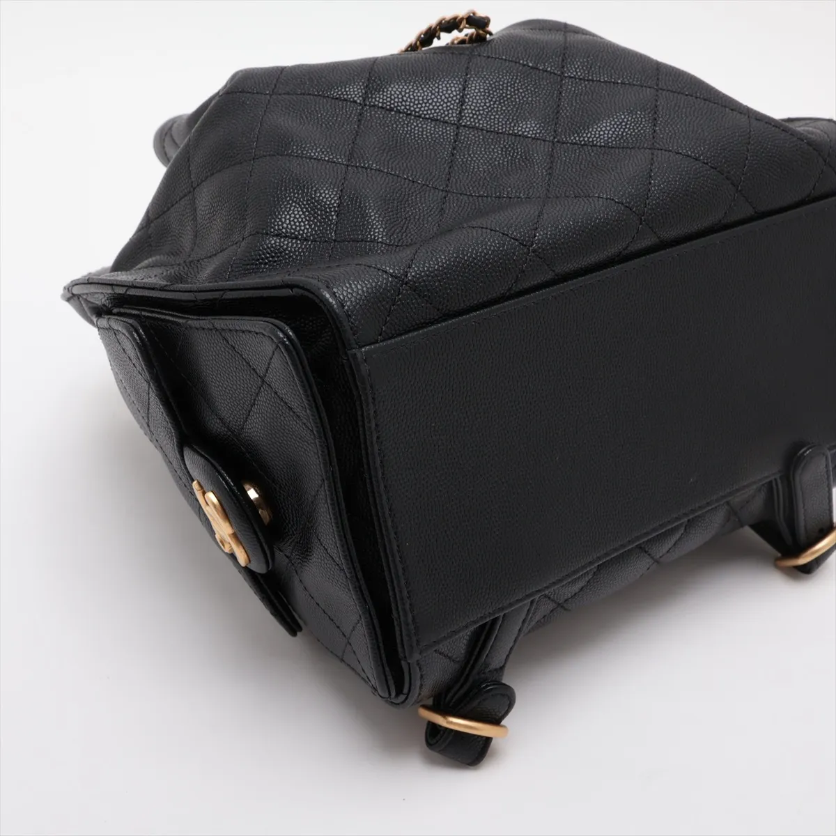[Individually packaged] Chanel Matelassé Caviar Skin Chain Backpack, Black with Gold Hardware, E9913A57, Random Plate — view 4