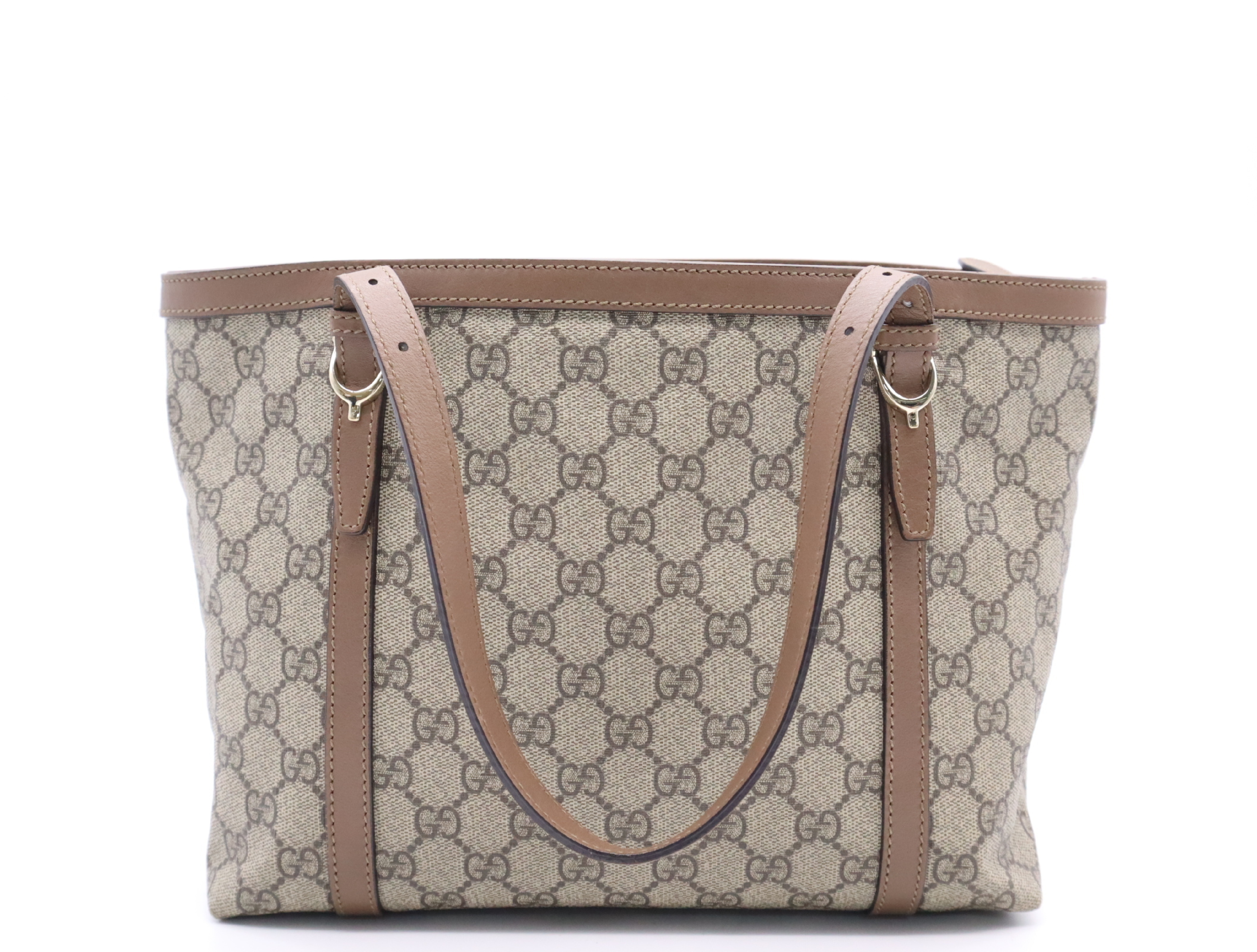 336776 GG Supreme Brown Tote Bag with Gold Hardware and Dust Bag — view 2