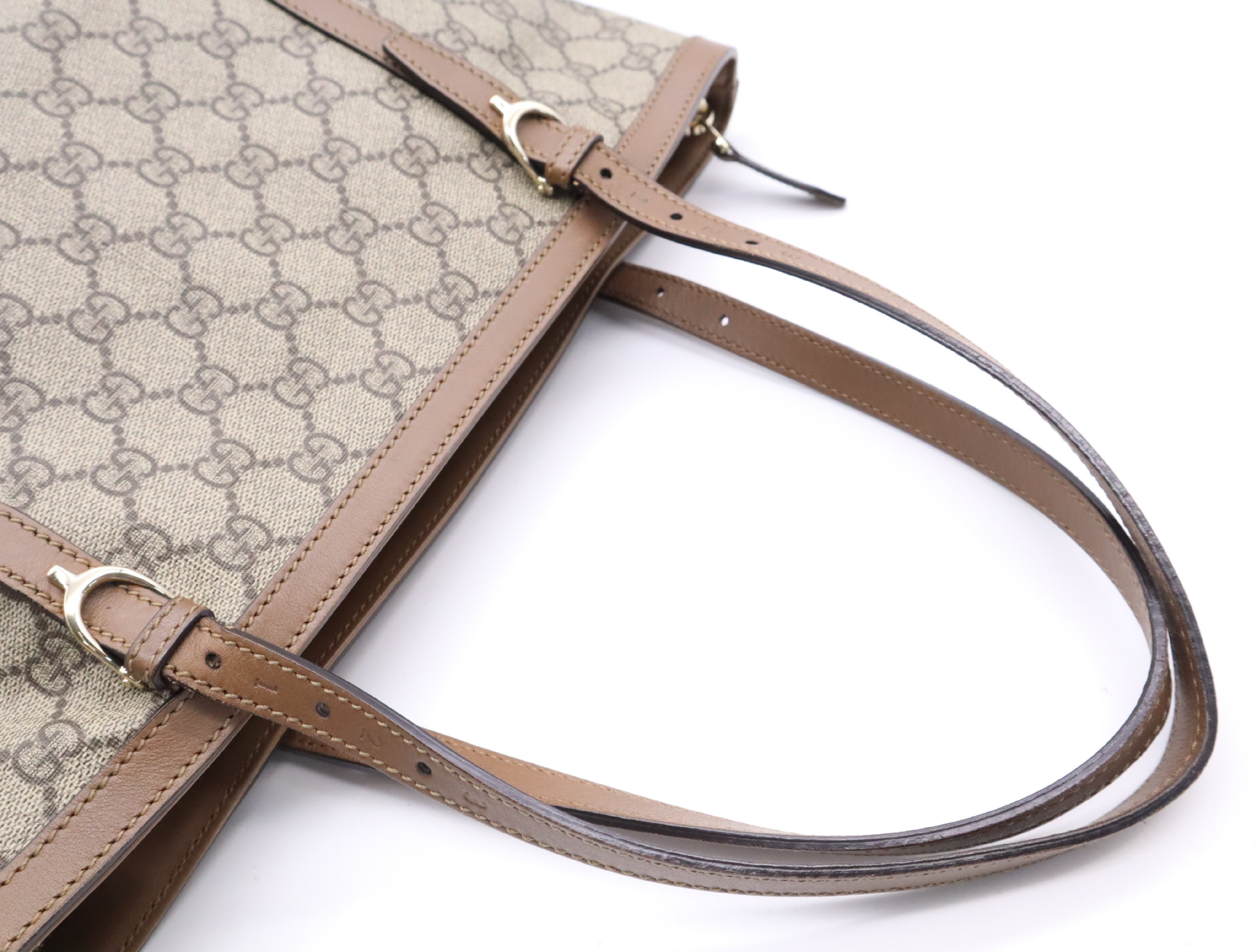 336776 GG Supreme Brown Tote Bag with Gold Hardware and Dust Bag — view 12