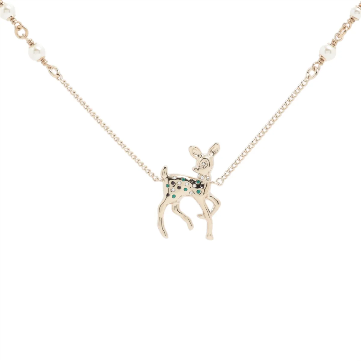 Coco Mark Bambi G26C Necklace, GP x Rhinestone x Faux Pearl, Gold,