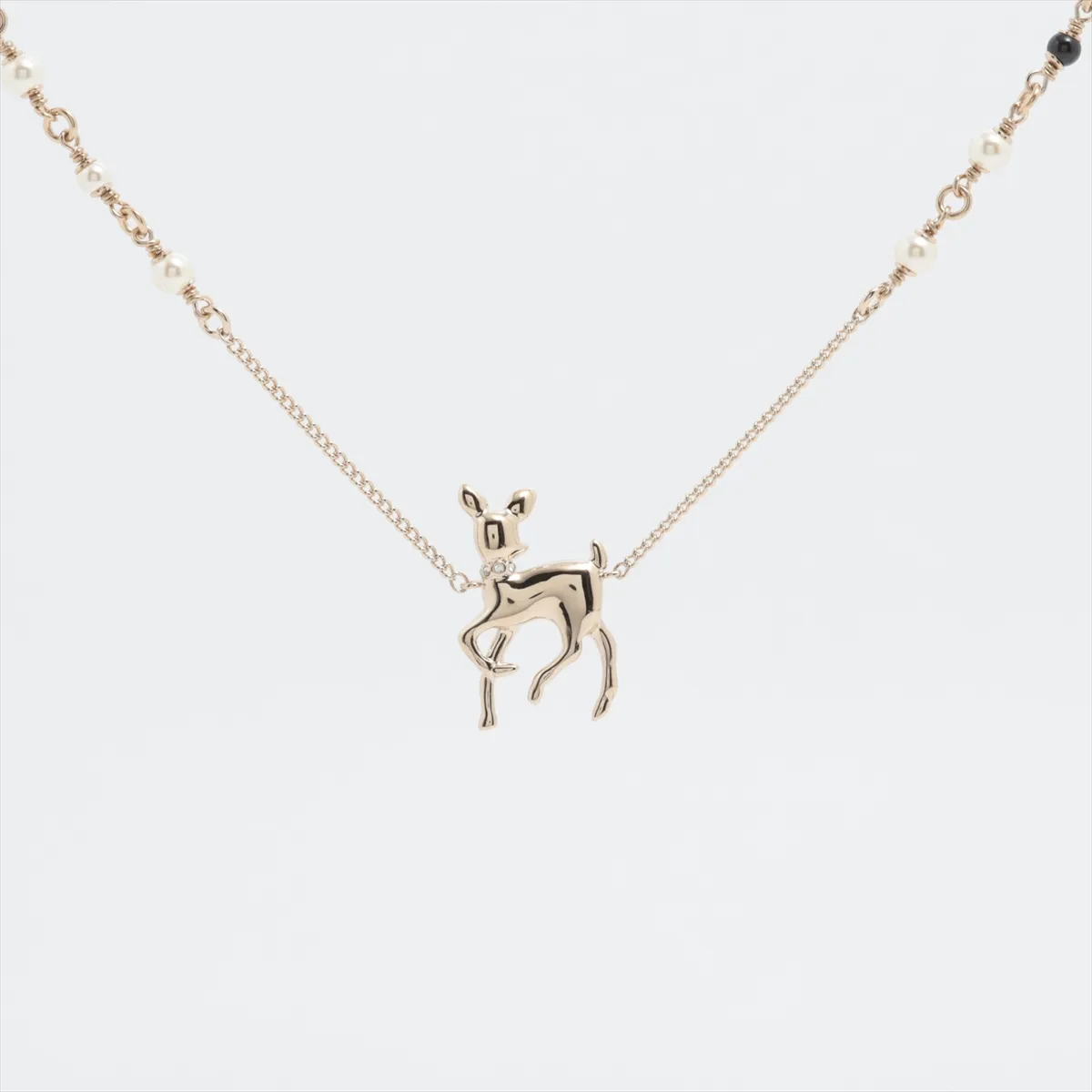 Coco Mark Bambi G26C Necklace, GP x Rhinestone x Faux Pearl, Gold, — view 2