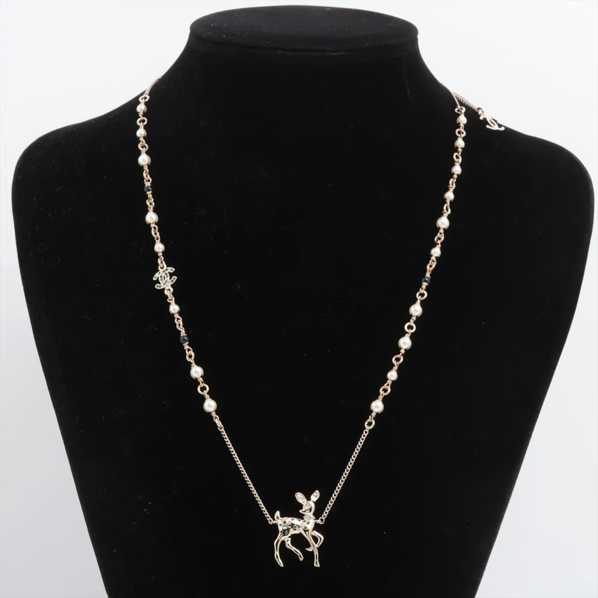 Coco Mark Bambi G26C Necklace, GP x Rhinestone x Faux Pearl, Gold, — view 5