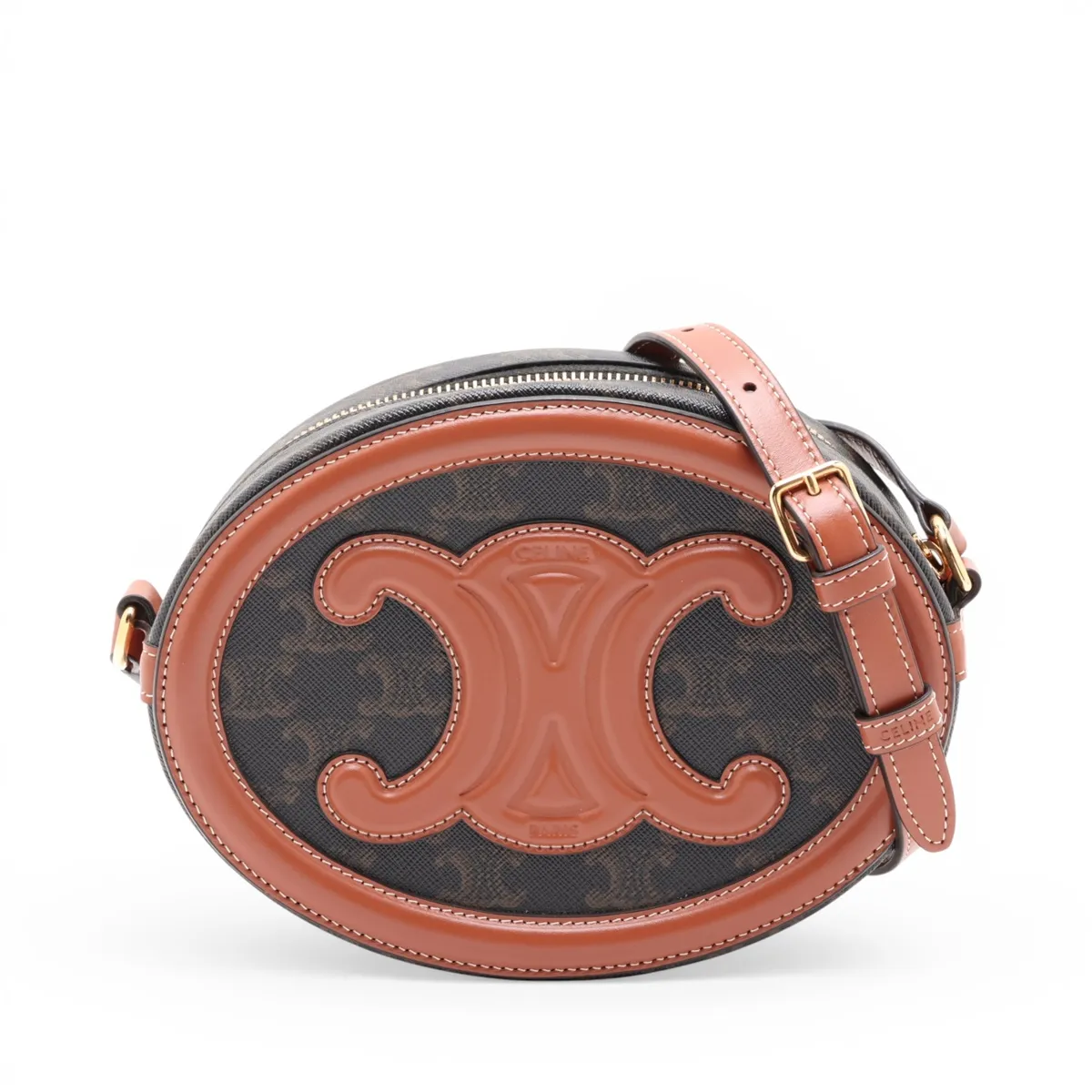 Oval Purse Cuire Triomphe PVC x Leather Shoulder Bag Black x Brown