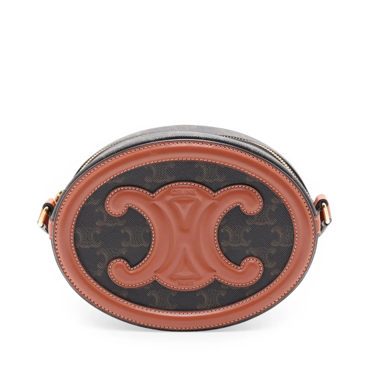 Oval Purse Cuire Triomphe PVC x Leather Shoulder Bag Black x Brown — view 2