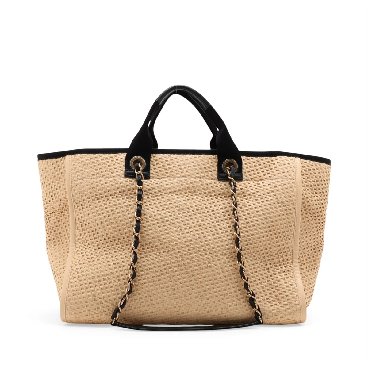 Deauville GM Raffia x Leather 2-Way Tote Bag, Beige x Black, Gold Hardware, 30863089 (Serial Number in the 30s) — view 2