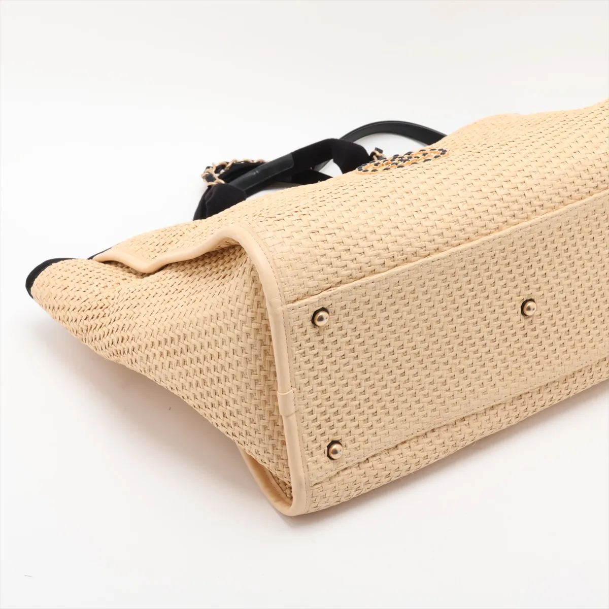 Deauville GM Raffia x Leather 2-Way Tote Bag, Beige x Black, Gold Hardware, 30863089 (Serial Number in the 30s) — view 4