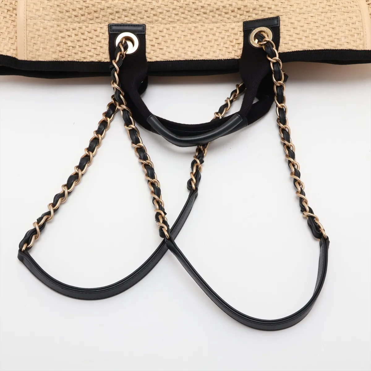 Deauville GM Raffia x Leather 2-Way Tote Bag, Beige x Black, Gold Hardware, 30863089 (Serial Number in the 30s) — view 5