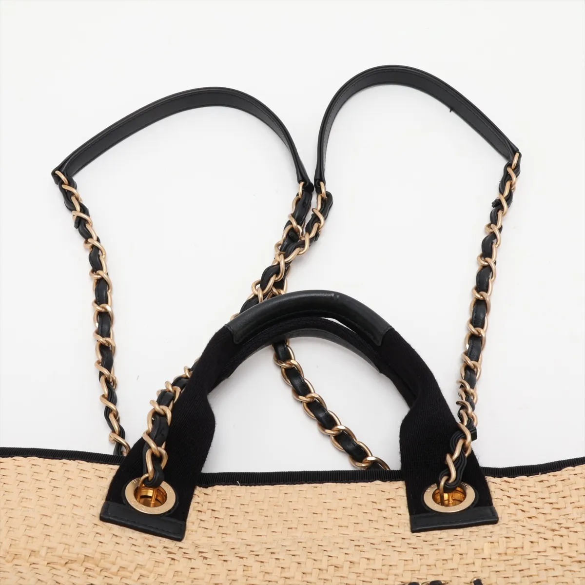 Deauville GM Raffia x Leather 2-Way Tote Bag, Beige x Black, Gold Hardware, 30863089 (Serial Number in the 30s) — view 6