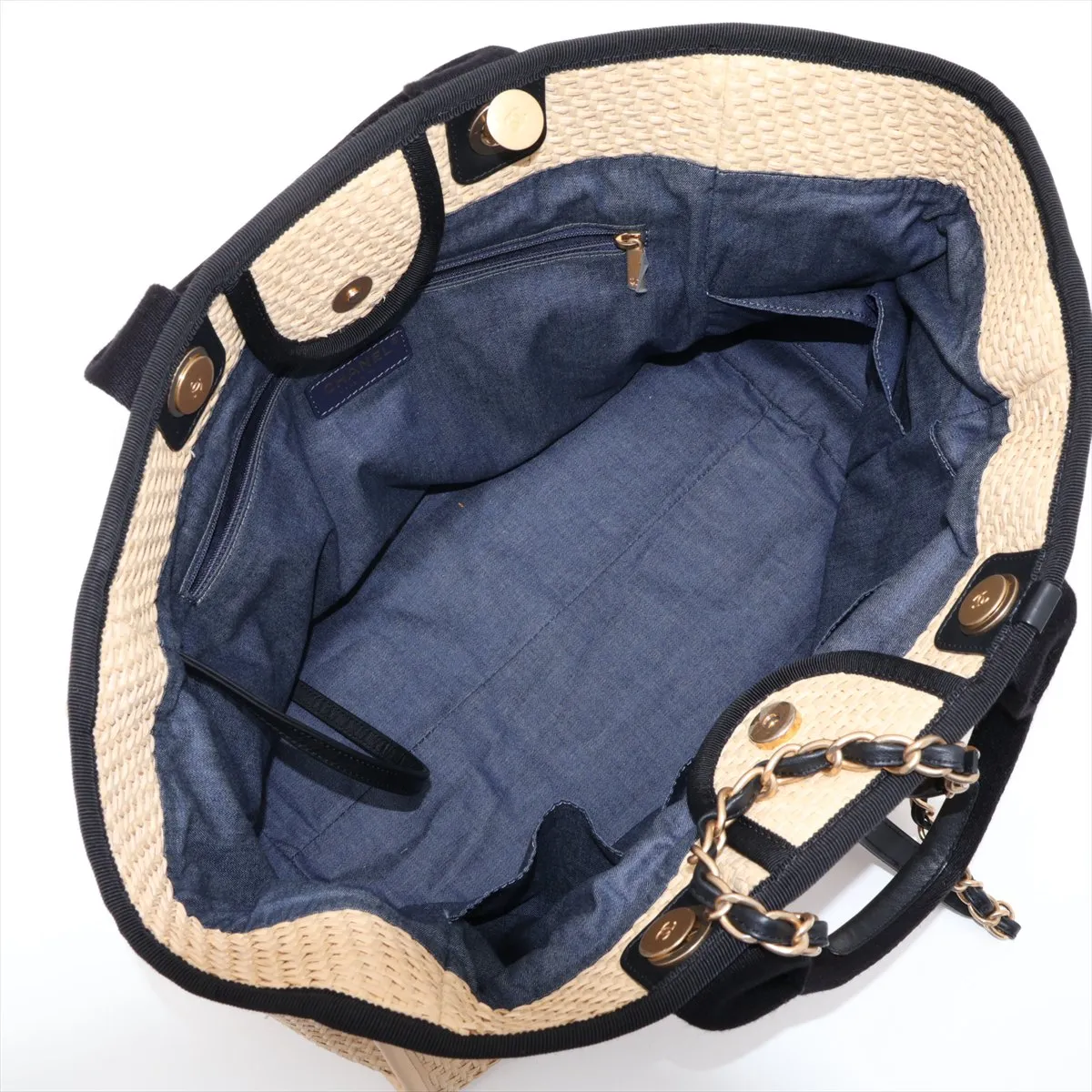 Deauville GM Raffia x Leather 2-Way Tote Bag, Beige x Black, Gold Hardware, 30863089 (Serial Number in the 30s) — view 7