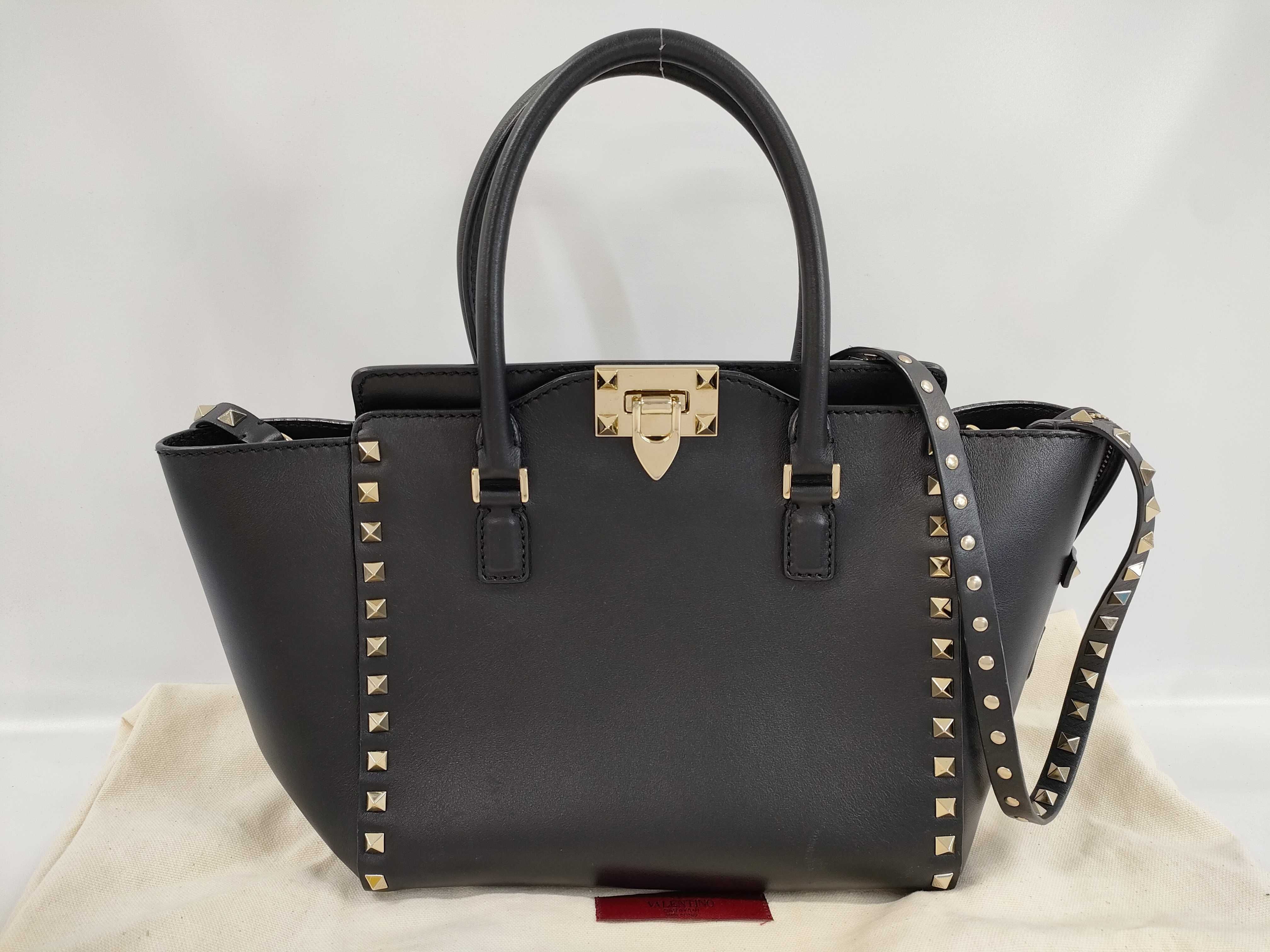 Rockstud Leather x Stud 2-Way Handbag, Black