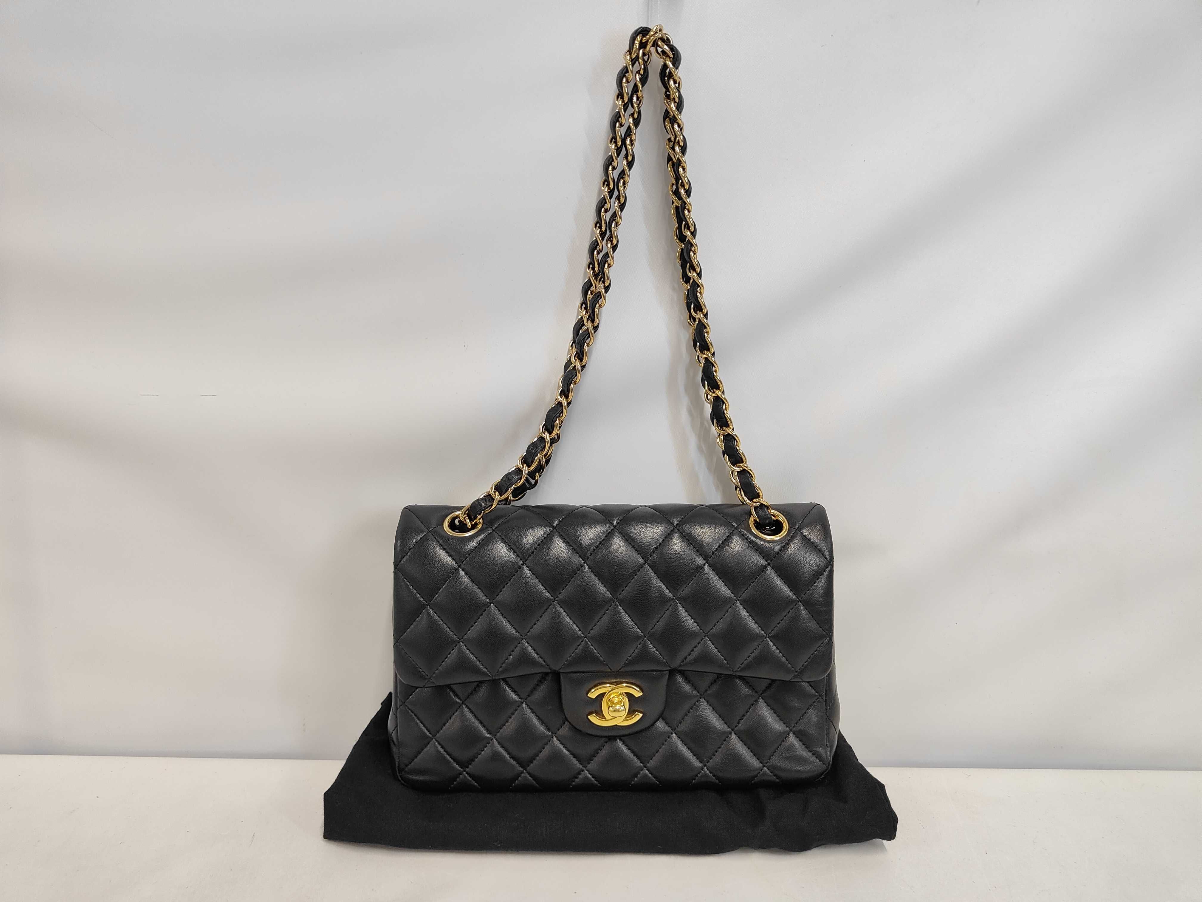 W-Flap 23 Chain Shoulder Bag, Matelassé Lambskin, Black GP