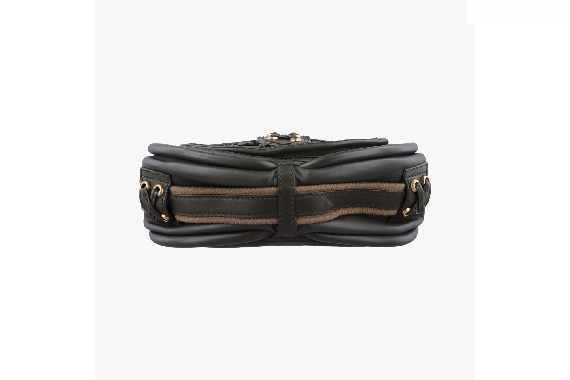 Lattice Messenger Bag, Leather, Green — view 3