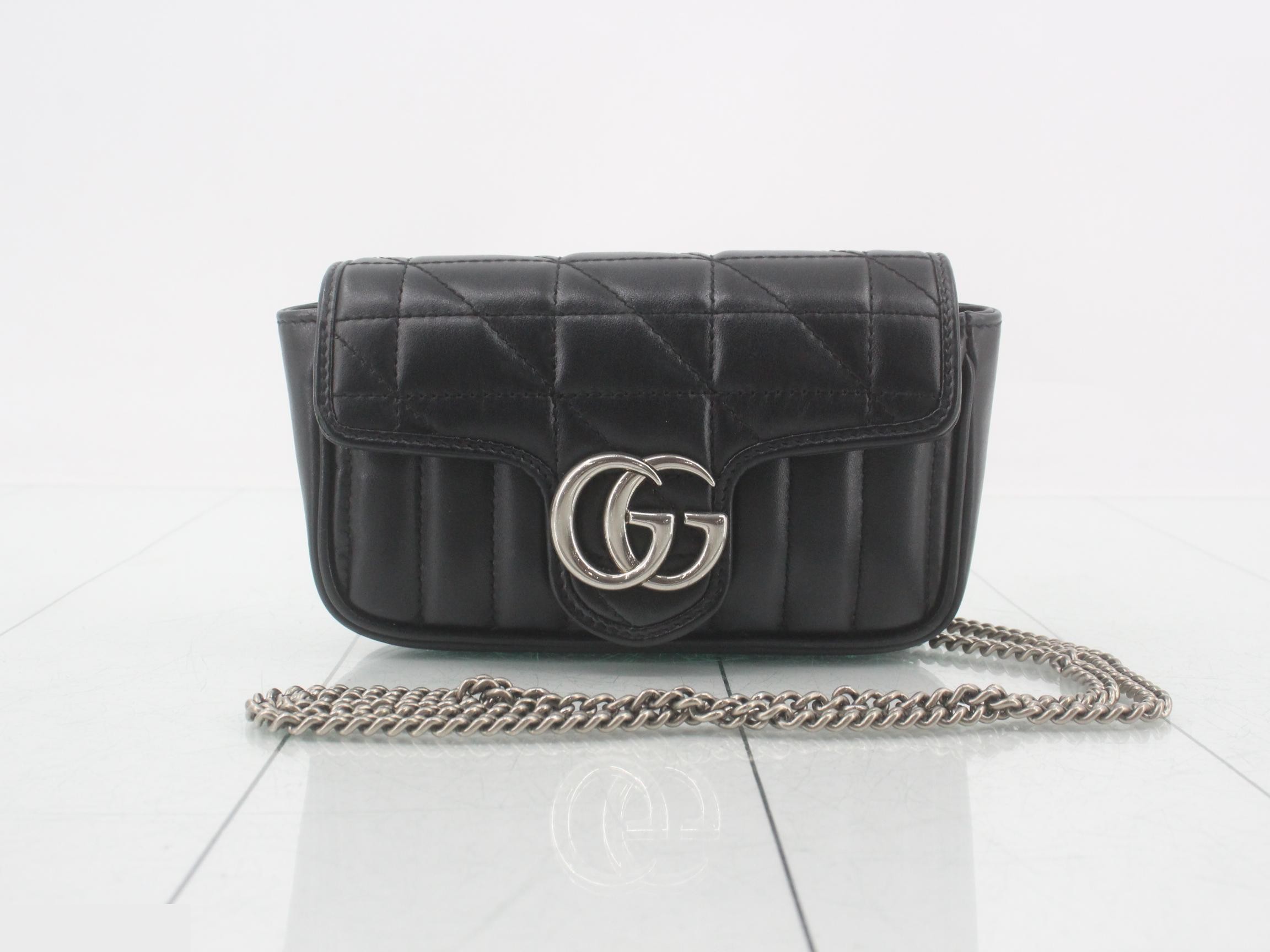 Marmont quilted black leather shoulder bag with box.