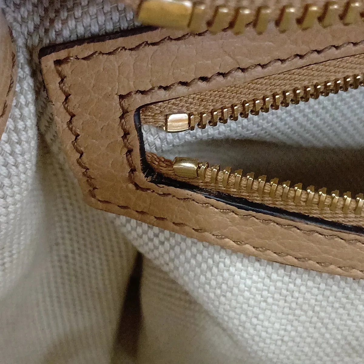 Interlocking G 607722 Leather 2-Way Handbag, Beige, Outlet — view 14