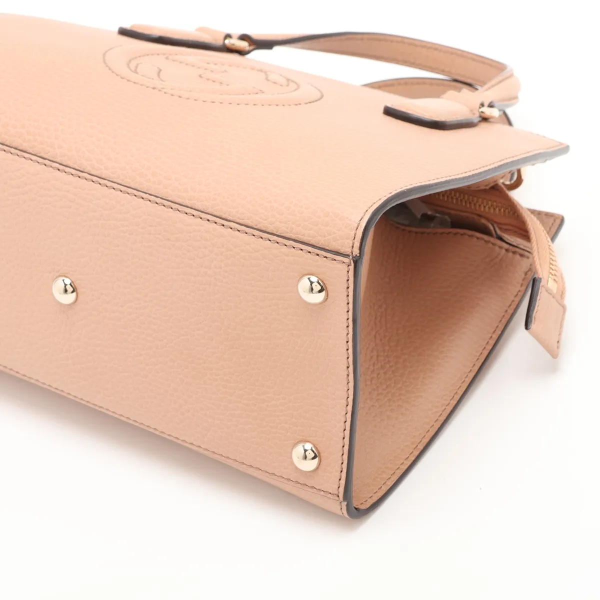 Interlocking G 607722 Leather 2-Way Handbag, Beige, Outlet — view 3