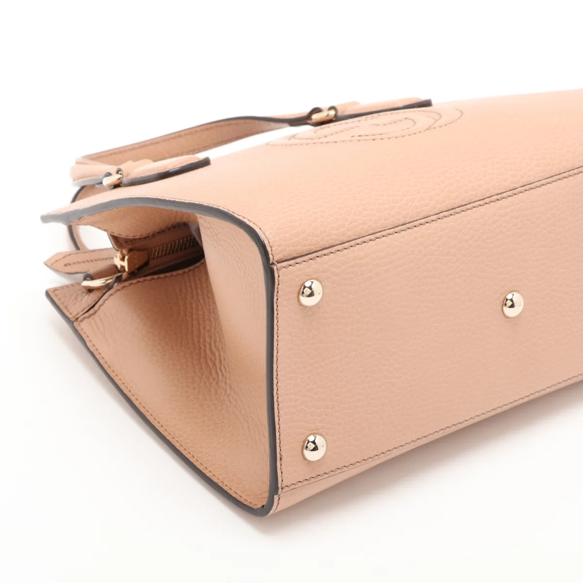 Interlocking G 607722 Leather 2-Way Handbag, Beige, Outlet — view 4
