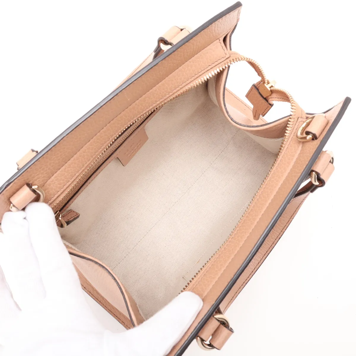 Interlocking G 607722 Leather 2-Way Handbag, Beige, Outlet — view 8