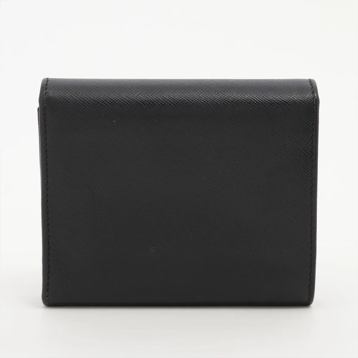 Saffiano Triangle Leather Compact Wallet, Black — view 2