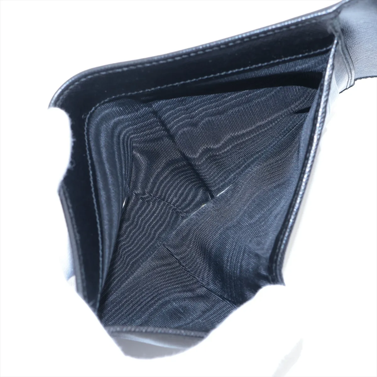 Saffiano Triangle Leather Compact Wallet, Black — view 5