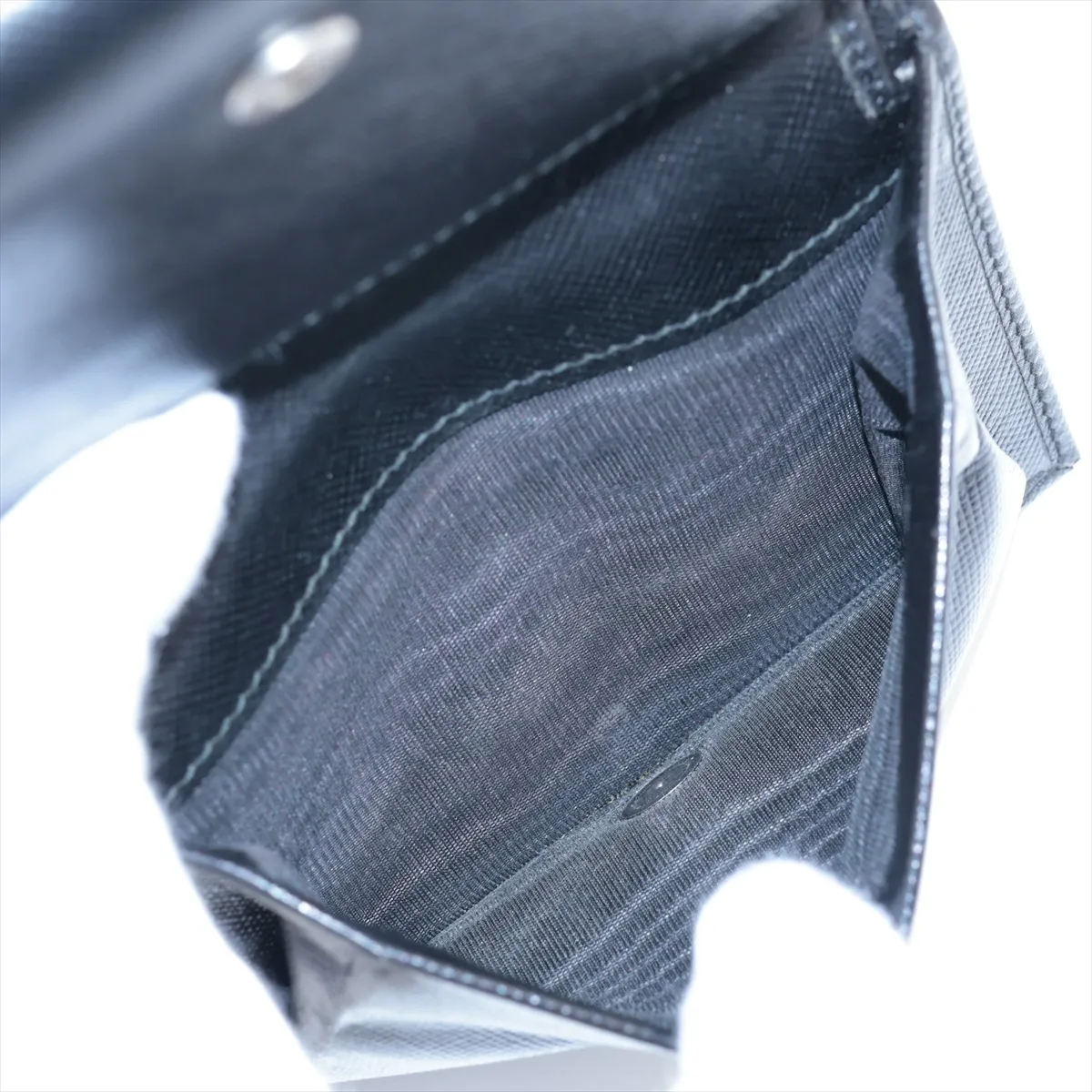 Saffiano Triangle Leather Compact Wallet, Black — view 6