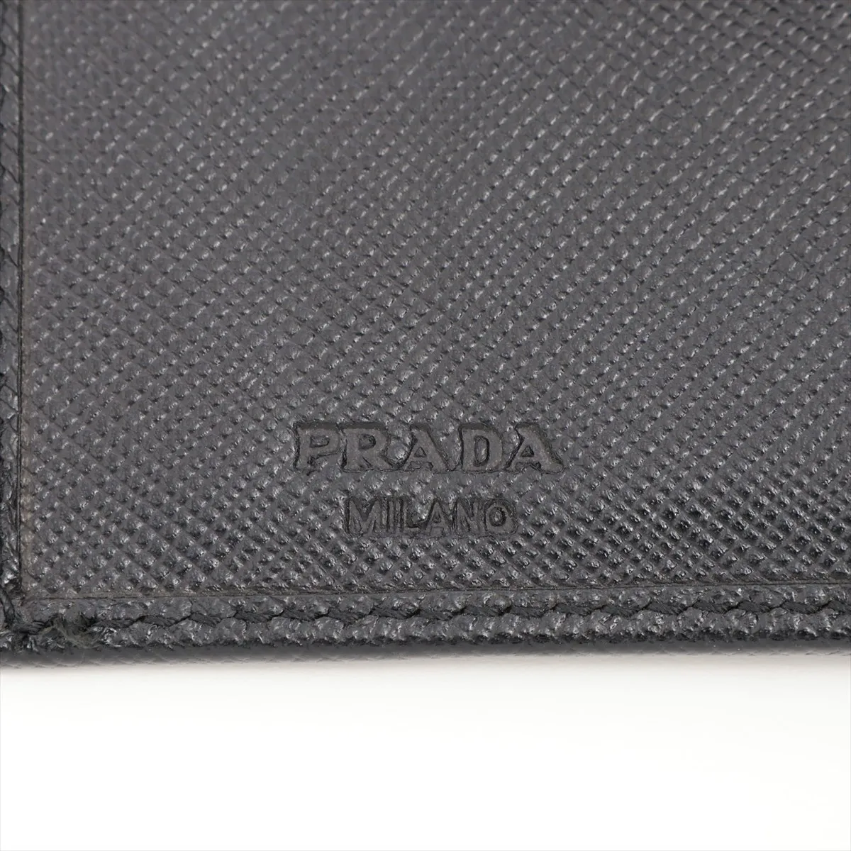 Saffiano Triangle Leather Compact Wallet, Black — view 7
