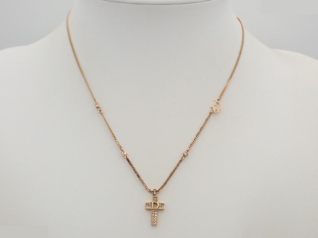 Cross Rhinestone Gold Necklace Chain (approx. 44cm) — view 3