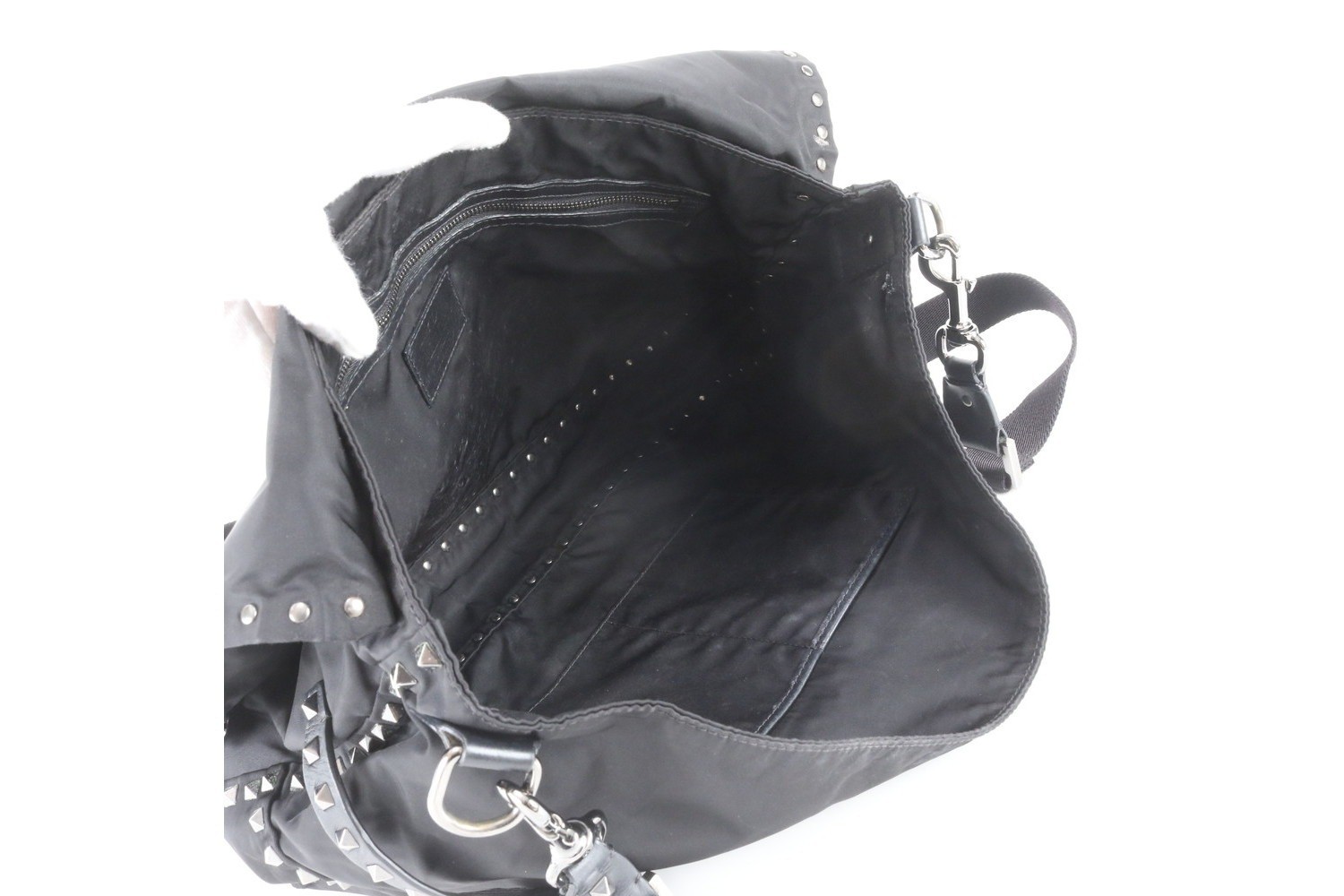 Studded Leather Nylon Shoulder Bag — view 7