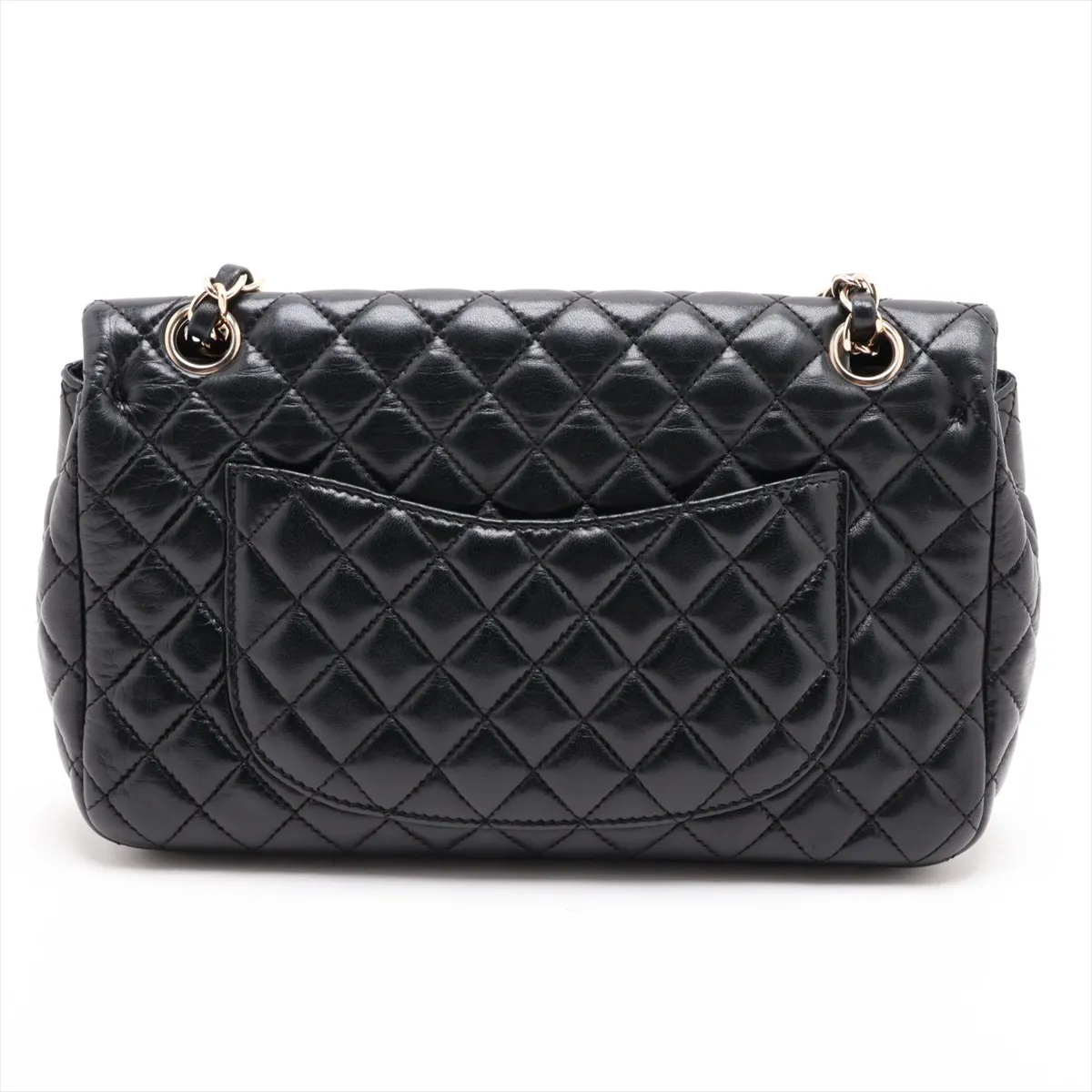 Matelassé Lambskin Single Flap Double Chain Bag Charm, Black with Gold Hardware, 13445225, Serial Number 13 — view 2
