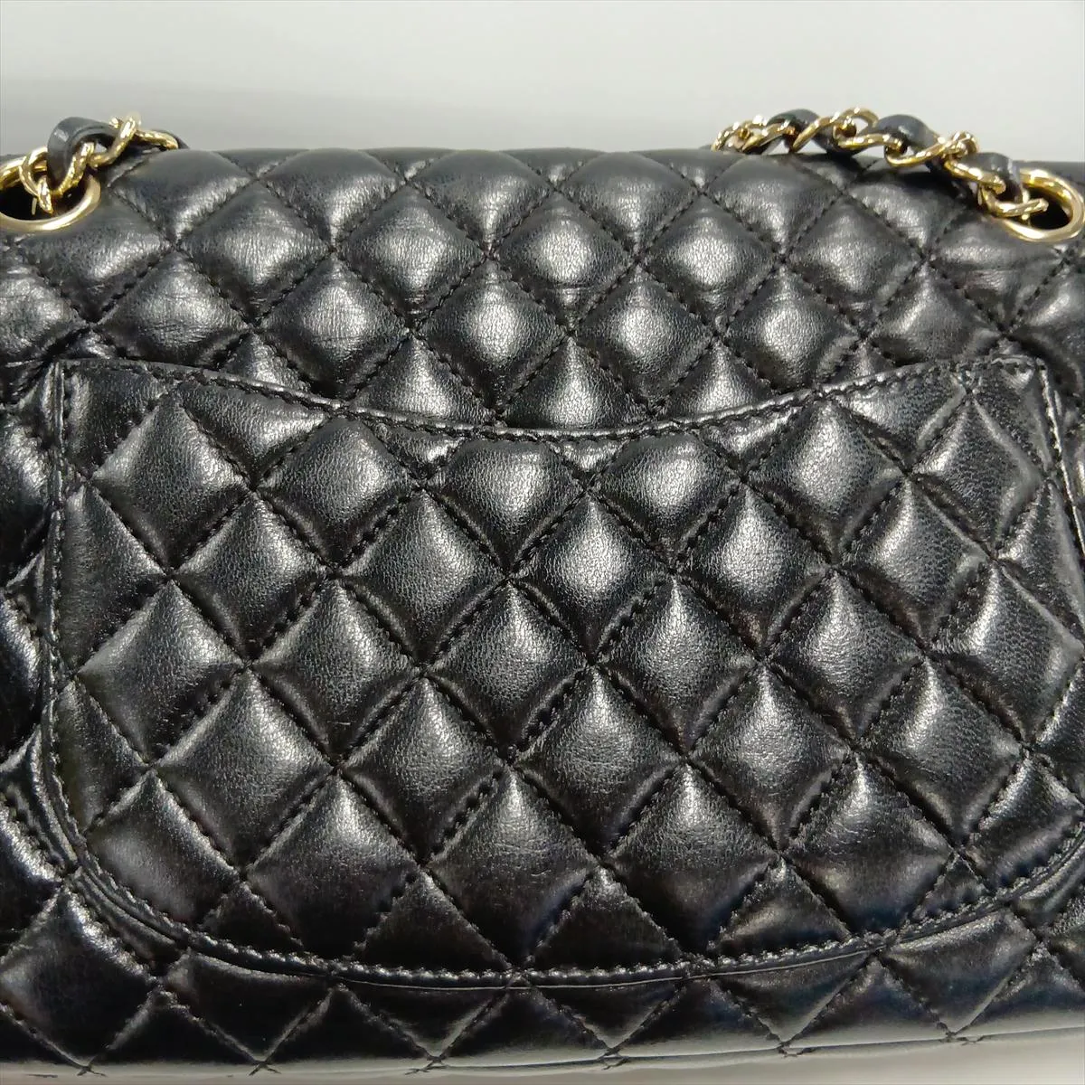 Matelassé Lambskin Single Flap Double Chain Bag Charm, Black with Gold Hardware, 13445225, Serial Number 13 — view 14