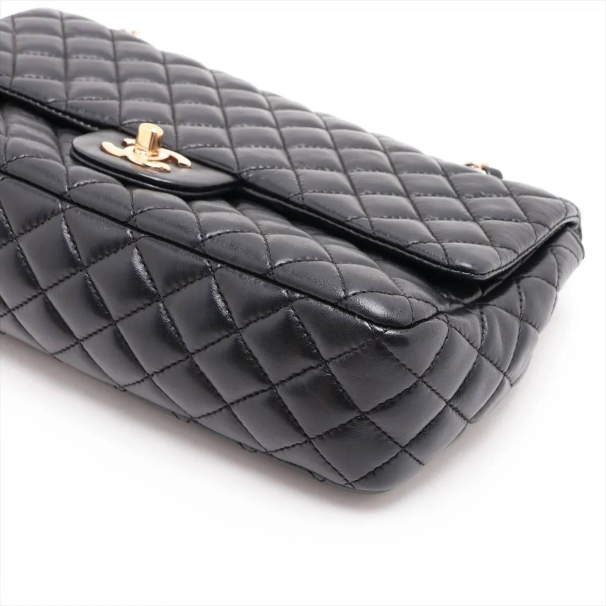 Matelassé Lambskin Single Flap Double Chain Bag Charm, Black with Gold Hardware, 13445225, Serial Number 13 — view 3