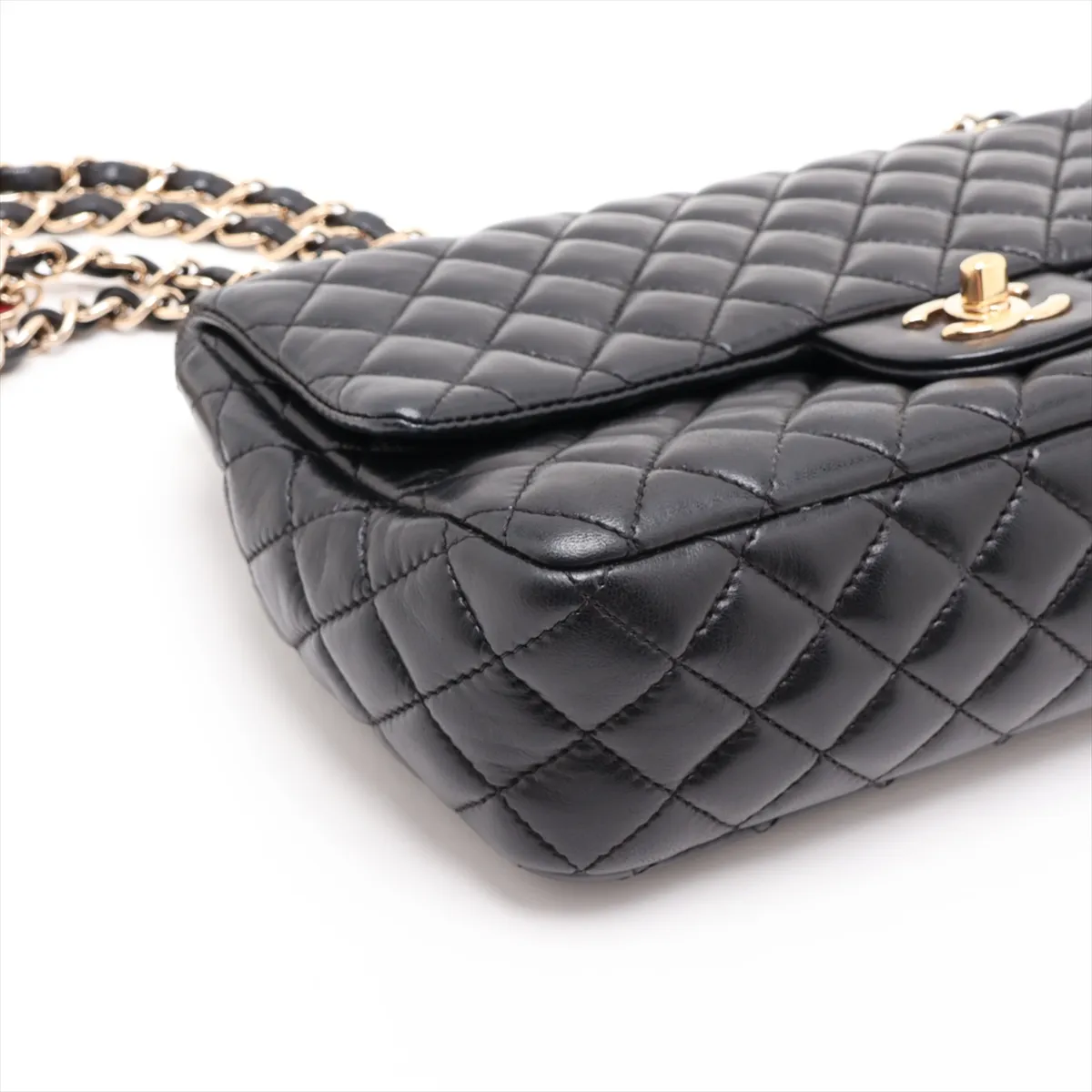 Matelassé Lambskin Single Flap Double Chain Bag Charm, Black with Gold Hardware, 13445225, Serial Number 13 — view 4