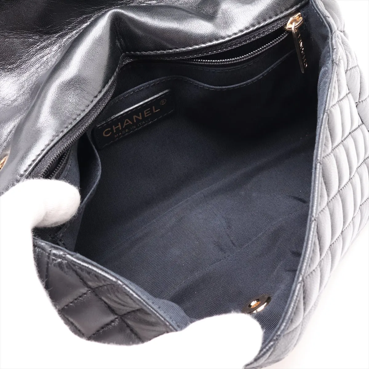 Matelassé Lambskin Single Flap Double Chain Bag Charm, Black with Gold Hardware, 13445225, Serial Number 13 — view 6