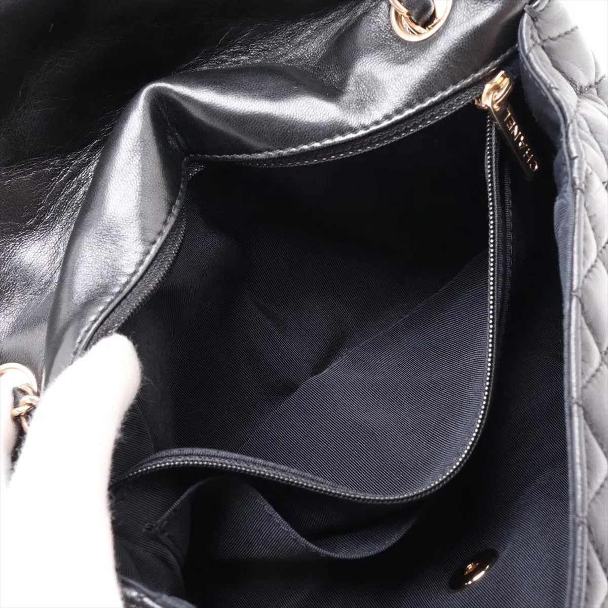 Matelassé Lambskin Single Flap Double Chain Bag Charm, Black with Gold Hardware, 13445225, Serial Number 13 — view 7