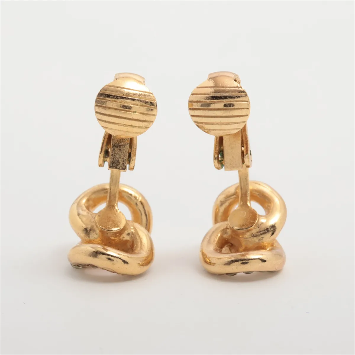 earrings (for both ears), gold plated with rhinestones. Shows signs of wear, including — view 4