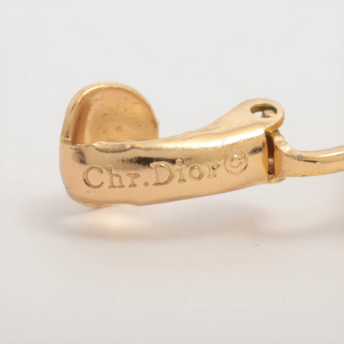earrings (for both ears), gold plated with rhinestones. Shows signs of wear, including — view 5