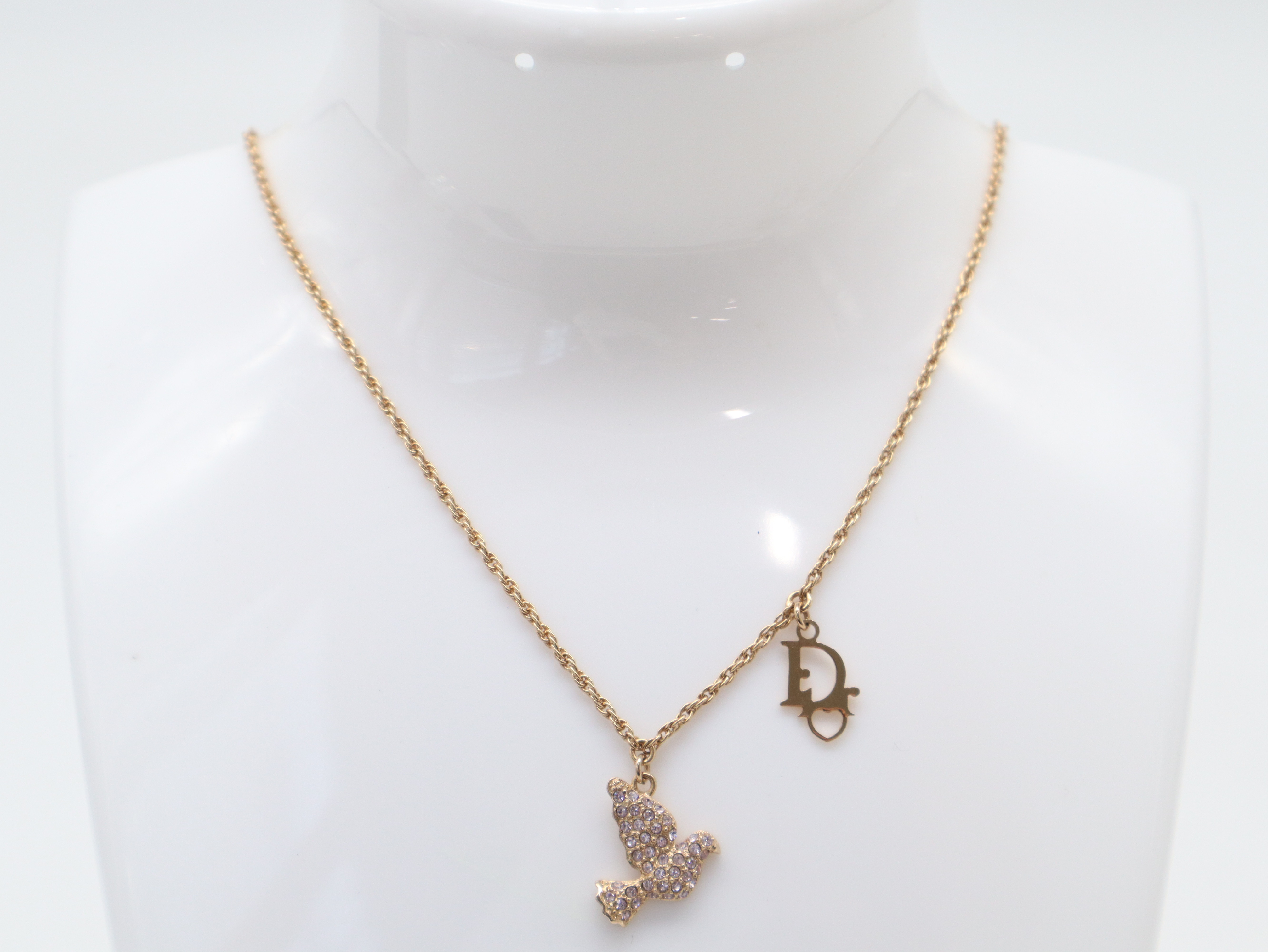 Bird Motif Necklace GP Rhinestone Necklace — view 3