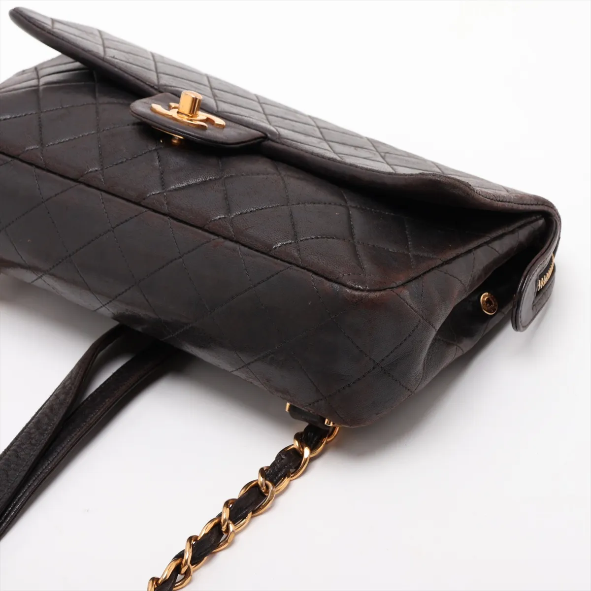 Matelassé Lambskin Chain Backpack, Black with Gold Hardware, 3961082, Series 3 — view 3