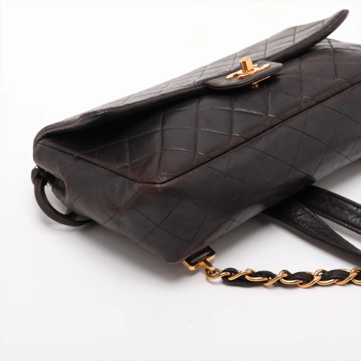 Matelassé Lambskin Chain Backpack, Black with Gold Hardware, 3961082, Series 3 — view 4