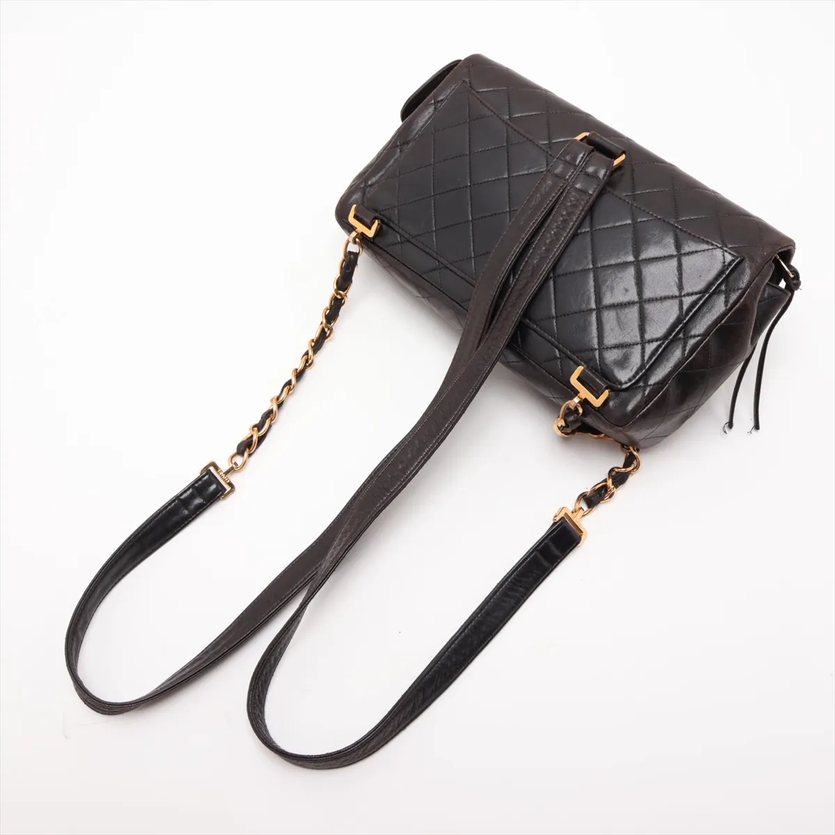 Matelassé Lambskin Chain Backpack, Black with Gold Hardware, 3961082, Series 3 — view 5