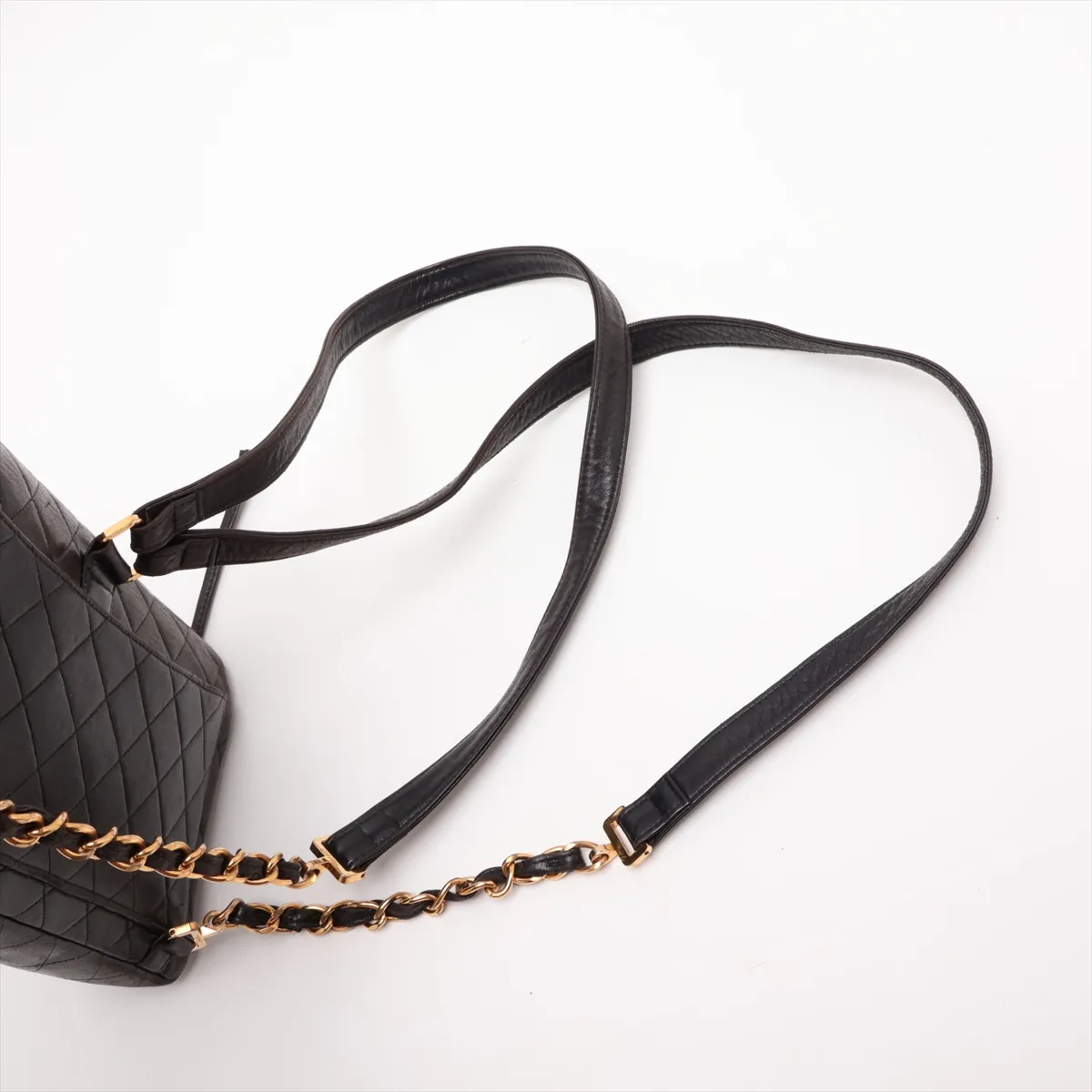 Matelassé Lambskin Chain Backpack, Black with Gold Hardware, 3961082, Series 3 — view 6